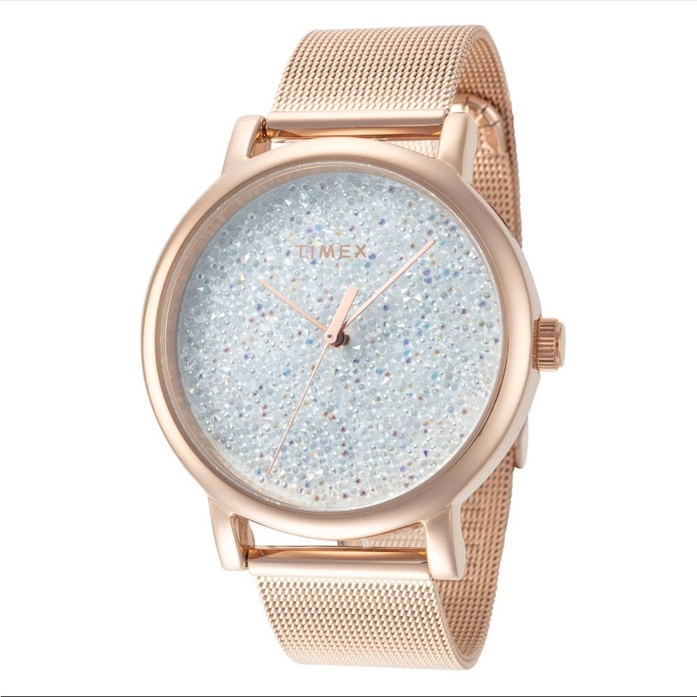 Timex Rose Gold Mesh Watch with Sparkling Dial